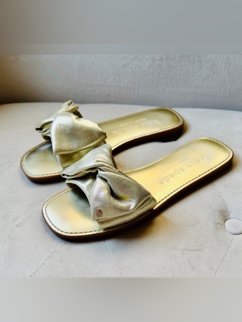 kate spade Metallic Gold Knot Slide Sandals